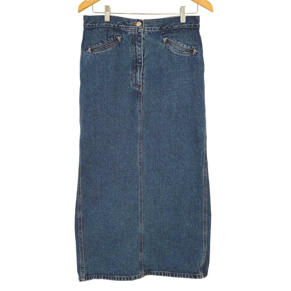 Jitterbug Ranch Denim Maxi Skirt Blue‎ Cotton L Long Jean Skirt Western Pocket